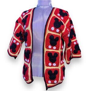 Handmade Disney Mickey Mouse Crochet Jacket Coat Disneyana Open Cardigan